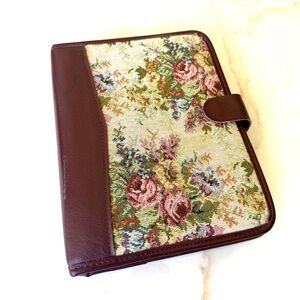 Vintage Floral Tapestry and Leather Organizer